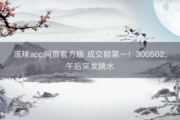 滚球app网页官方版 成交额第一！300502，午后突发跳水