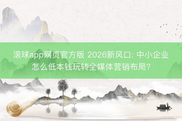 滚球app网页官方版 2026新风口: 中小企业怎么低本钱玩转全媒体营销布局?